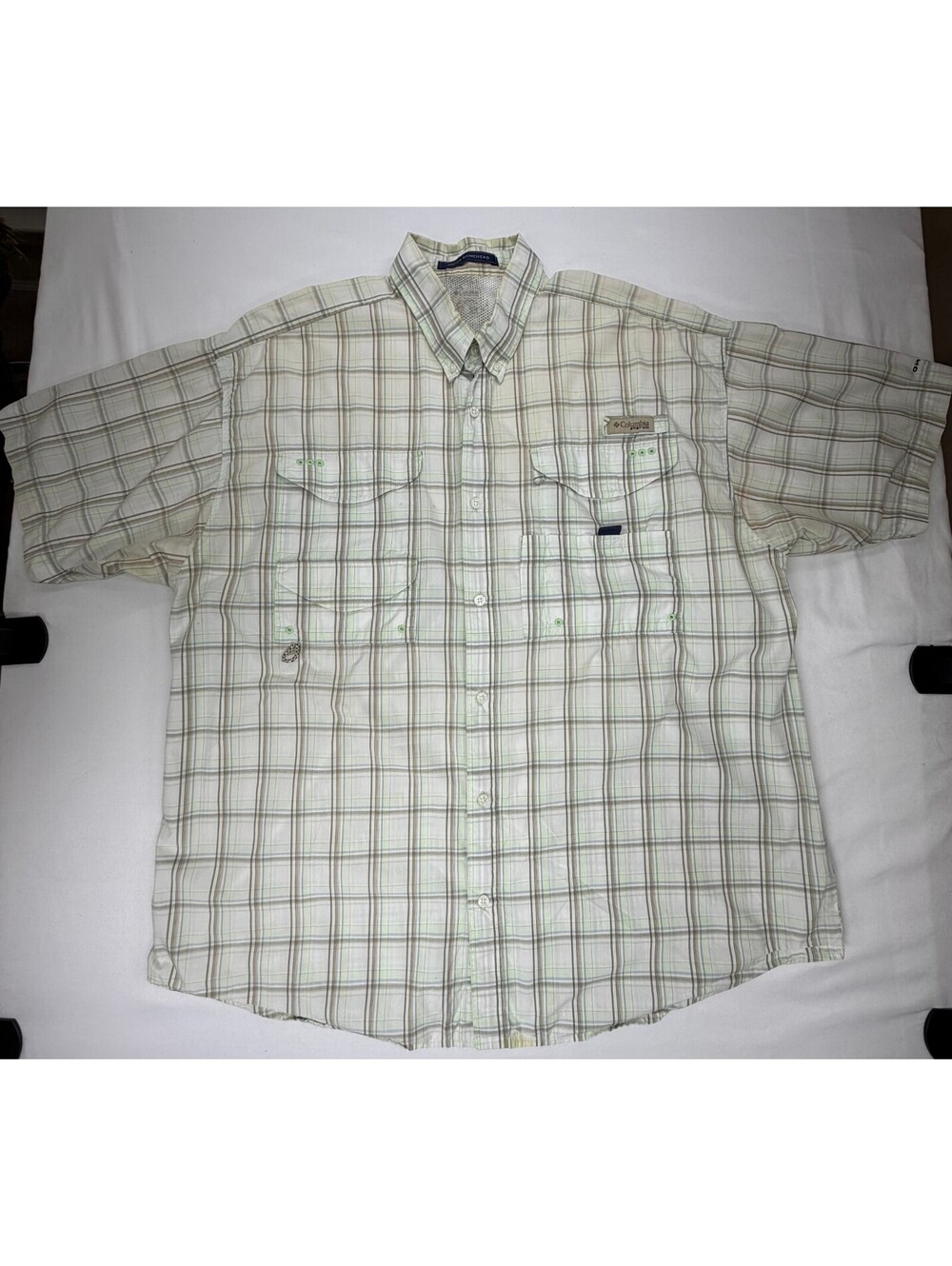 Columbia PFG Men's Button Up Shirt Plaid Super Bonehead Cotton Size XL Green